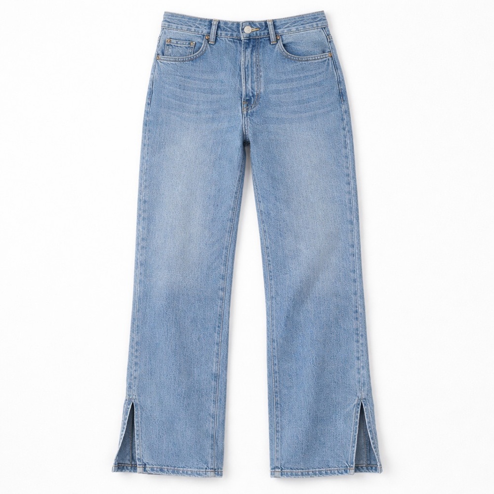 H&M Jeans Women's US 4 Blue 100% Cotton Denim Straight Medium Wash Split Hem